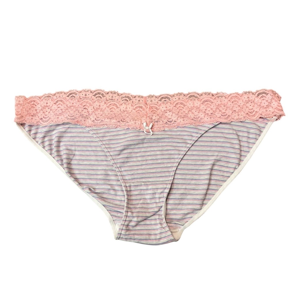 Vtg‎ Cotton Aerie Panty Stripe Pink Pastel Size XL spring Bikini Y2K